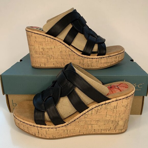 BOC by Born Cora Wedge Sandals Woven Slip On Platform Black Size 9 NEW - Picture 1 of 6